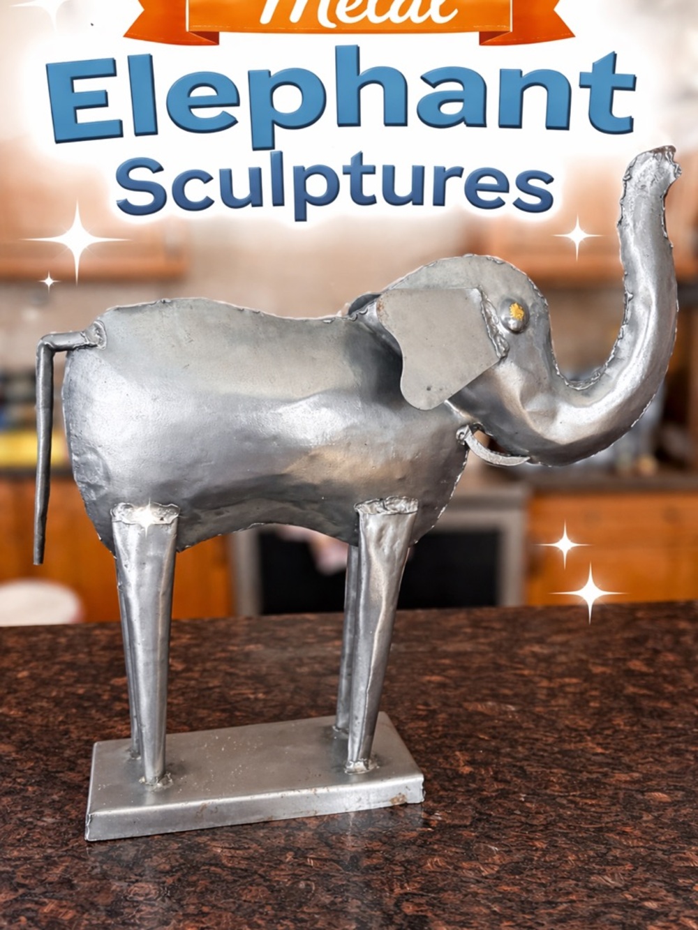 Pier 1 Metal Elephant Sculpture 🐘 | Modern Silver Decor | Home Accent Figurine